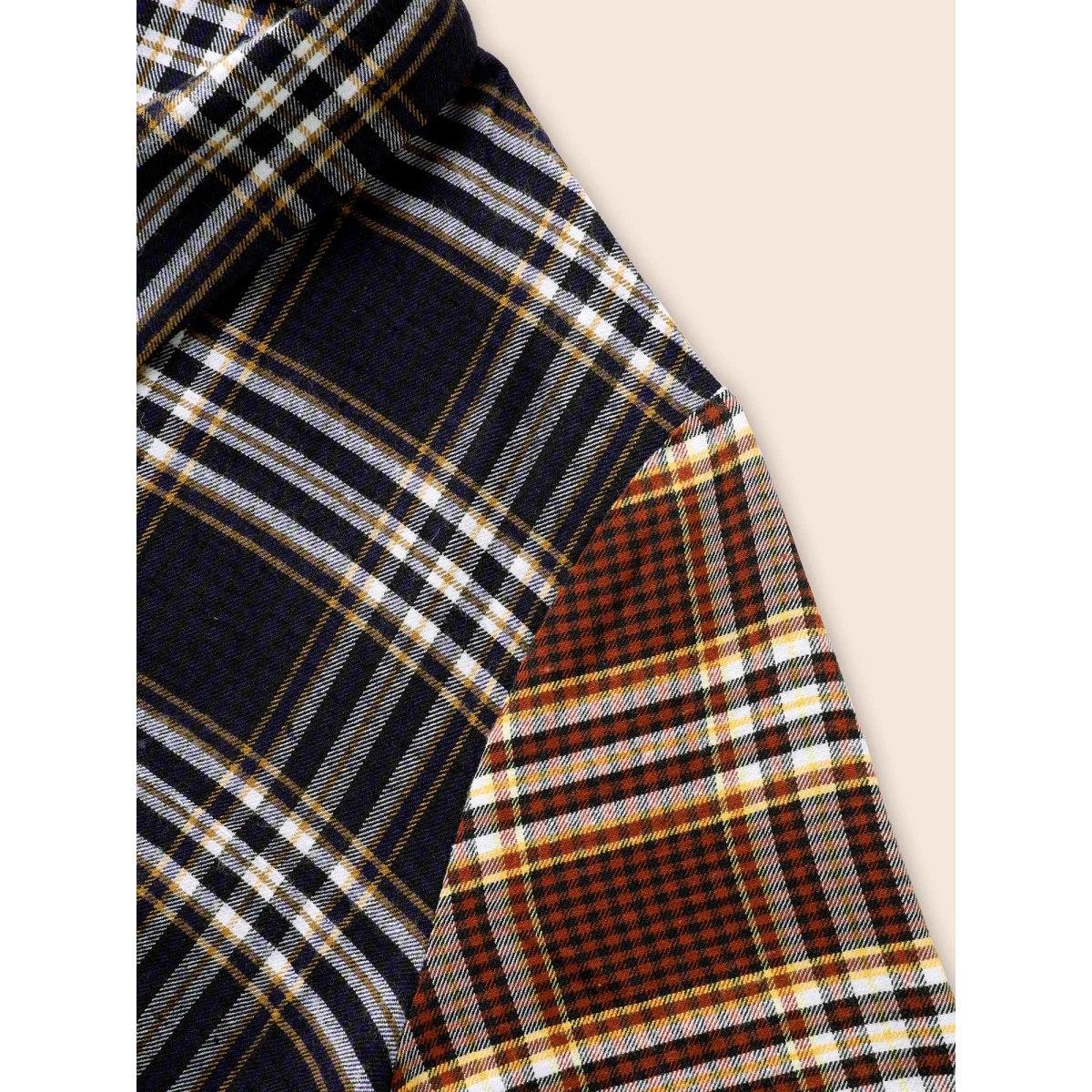 Plus Size Shirt Collar Plaid Contrast Belted Dress Multicolor Women Casual Belted Shirt collar Long Sleeve Curvy BloomChic 18-20/2X Product Image