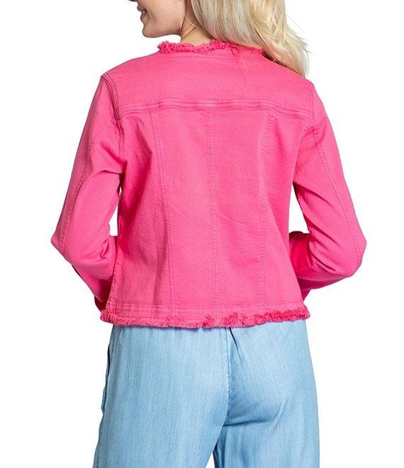 APNY Collarless Frayed Long Sleeve Jean Jacket Product Image