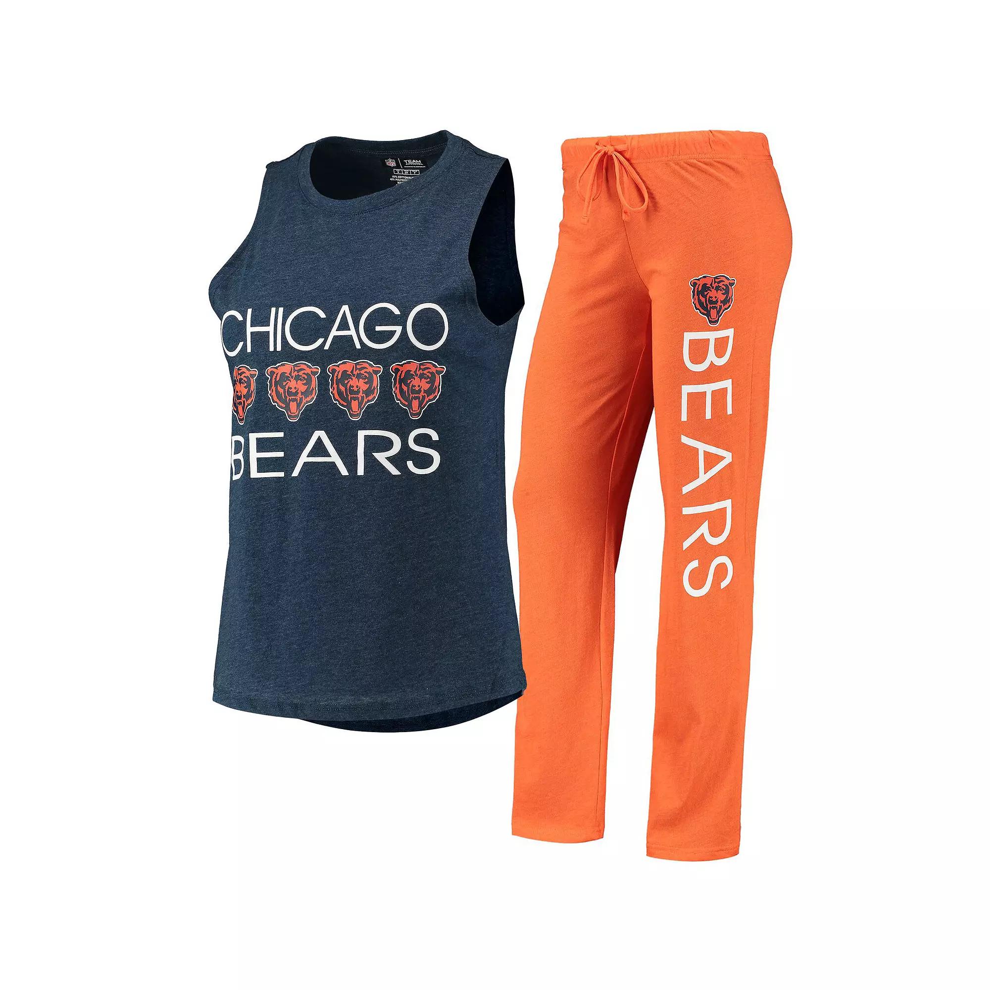 Women's Concepts Sport Orange/Navy Chicago Bears Muscle Tank Top & Pants Sleep Set, Size: Small Product Image
