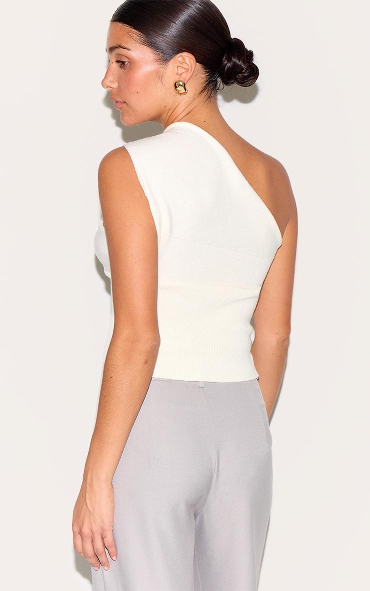Petite Cream Knitted One Shoulder Bow Top Product Image