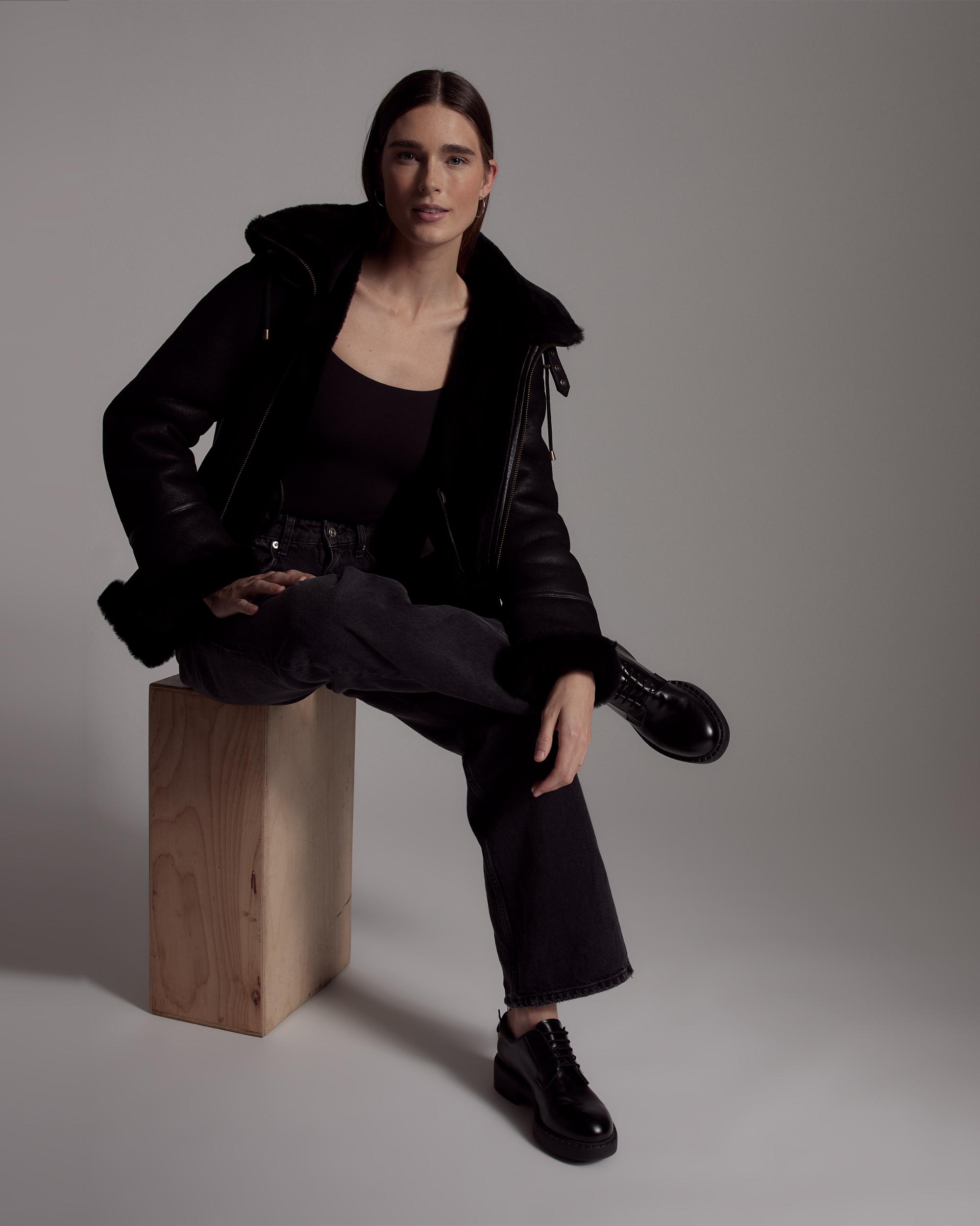 Quince | Women's 100% Shearling Cold Weather Bomber Jacket Leather Product Image