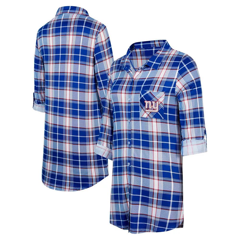 Women's Concepts Sport Royal New York Giants Ashford Plaid Knit Nightshirt, Size: 2XL, Blue Product Image