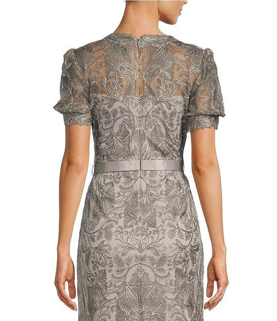 Tadashi Shoji Sheer Puffed Short Sleeve Lace Gown Product Image