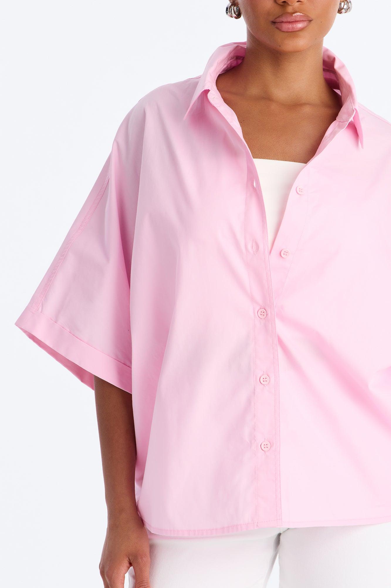 Sancie Oversized Poplin Button Up Shirt - Pink Female Product Image