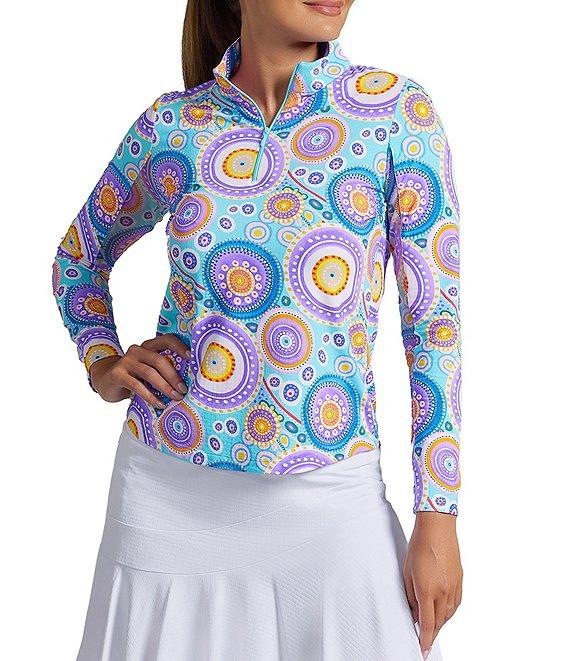 IBKUL Leona Print Zip Mock Neck Long Sleeve Top Product Image