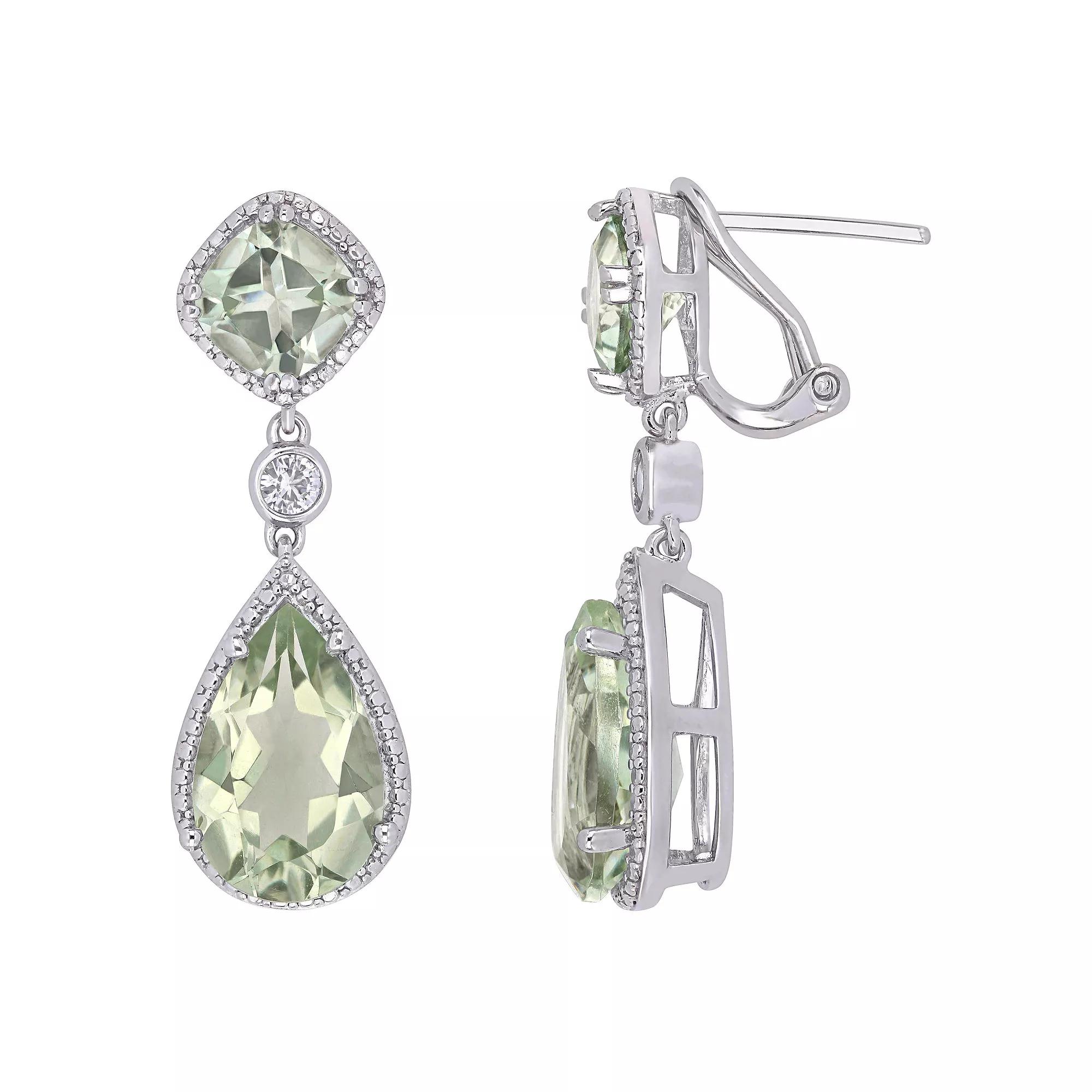 Stella Grace Sterling Silver Green Quartz & Lab Created White Sapphire Teardrop Earrings, Women's Product Image