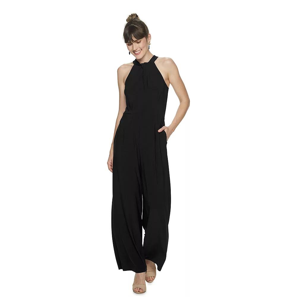 Womens Nina Leonard Wide-Leg Halter Jumpsuit Product Image