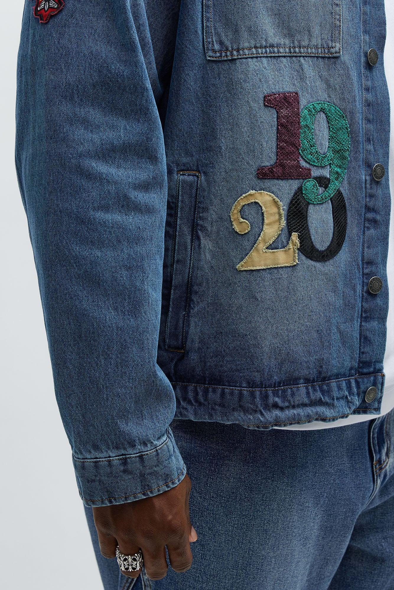 Been About It Freedom Patched Trucker Jacket - Medium Blue Wash Male Product Image
