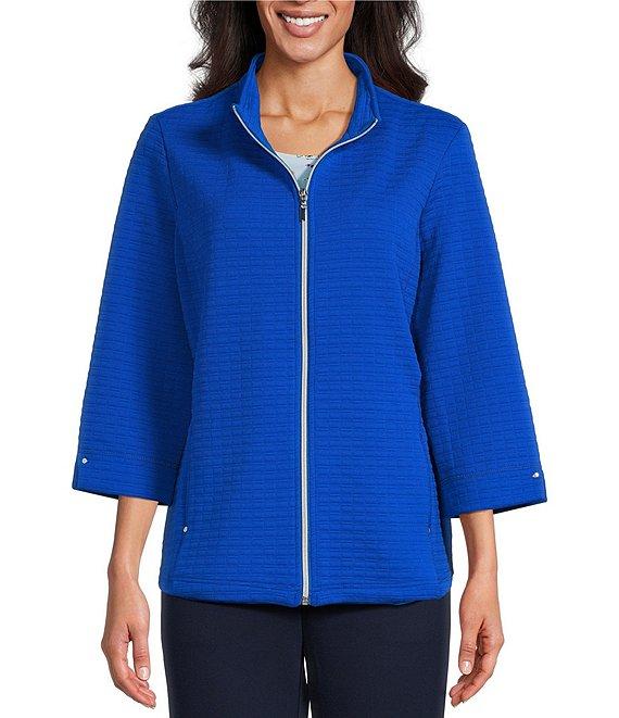 Allison Daley Petite Size 3/4 Sleeve Stand Collar Zip Front Jacket Product Image