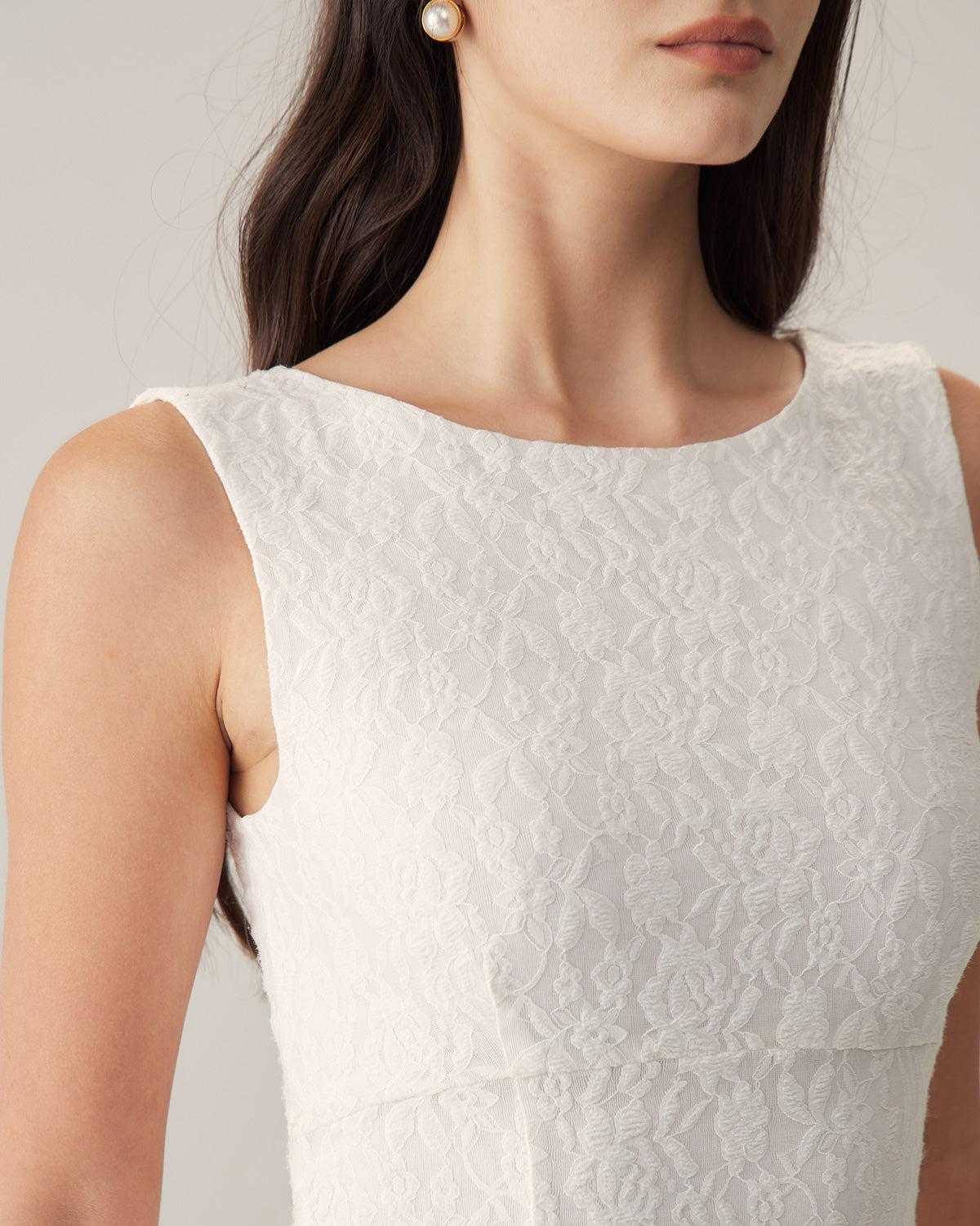 White Lace Backless Mini Dress Product Image