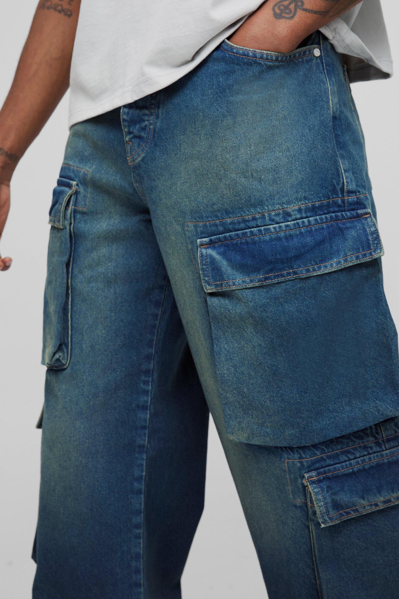 Tall Bellow Cargo Pocket Relaxed Fit Jeans | boohooMAN USA Product Image