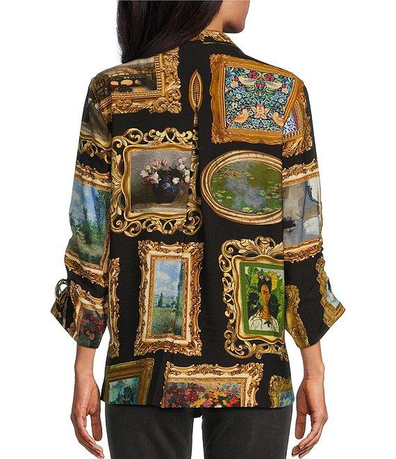 John Mark Printed Wire Collar Cinch Tie Sleeve Button Front Top Product Image