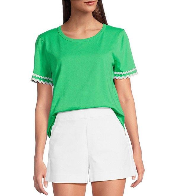 Lilly Pulitzer Clairmont Cotton Jersey Round Neck Short Sleeve Ric Rac Trim Top Product Image