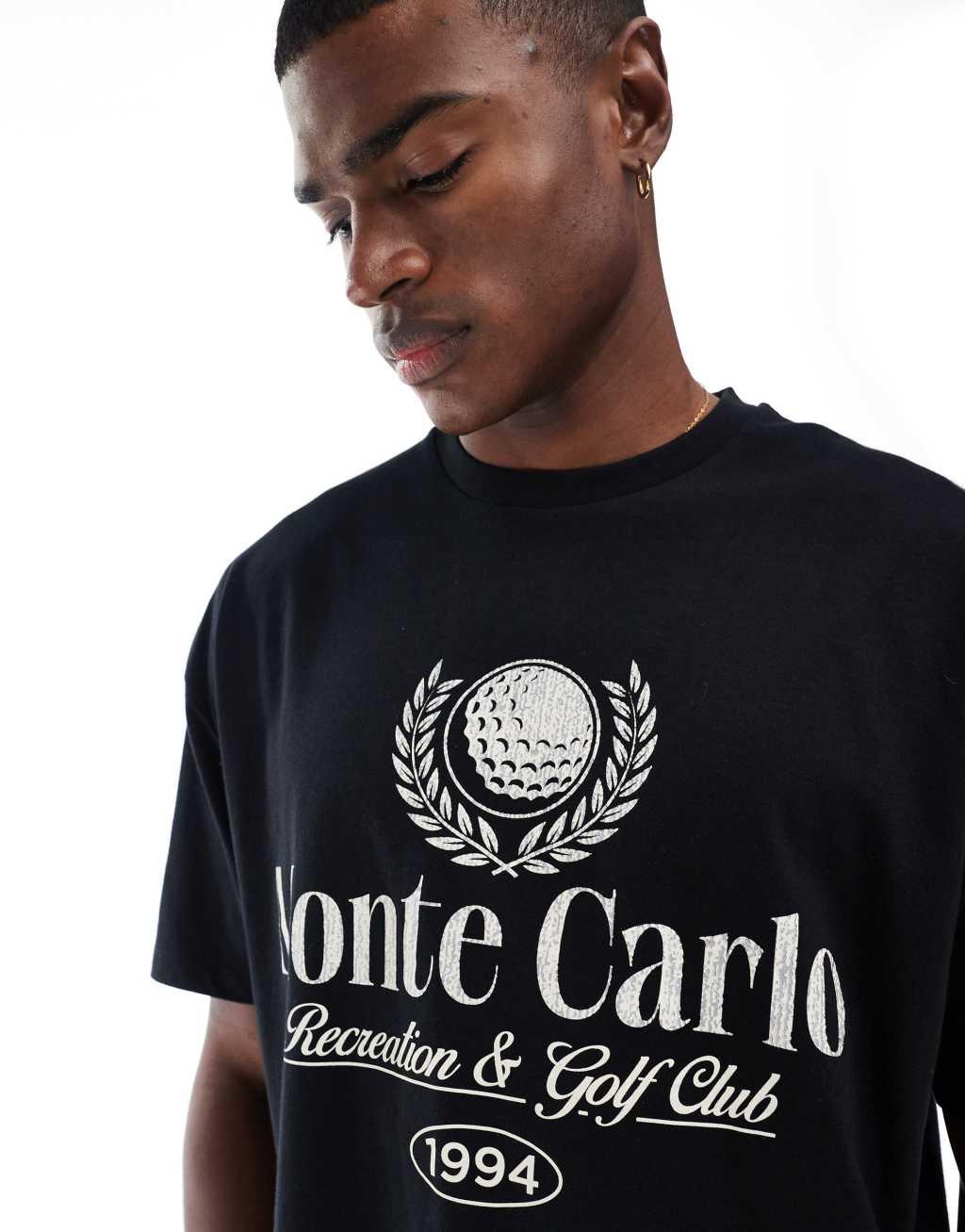 ASOS DESIGN boxy oversized t-shirt with golf front print in black Product Image