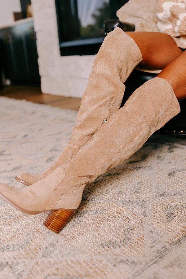 The Juliet Faux Suede Thigh High Boot in Iced Latte Product Image