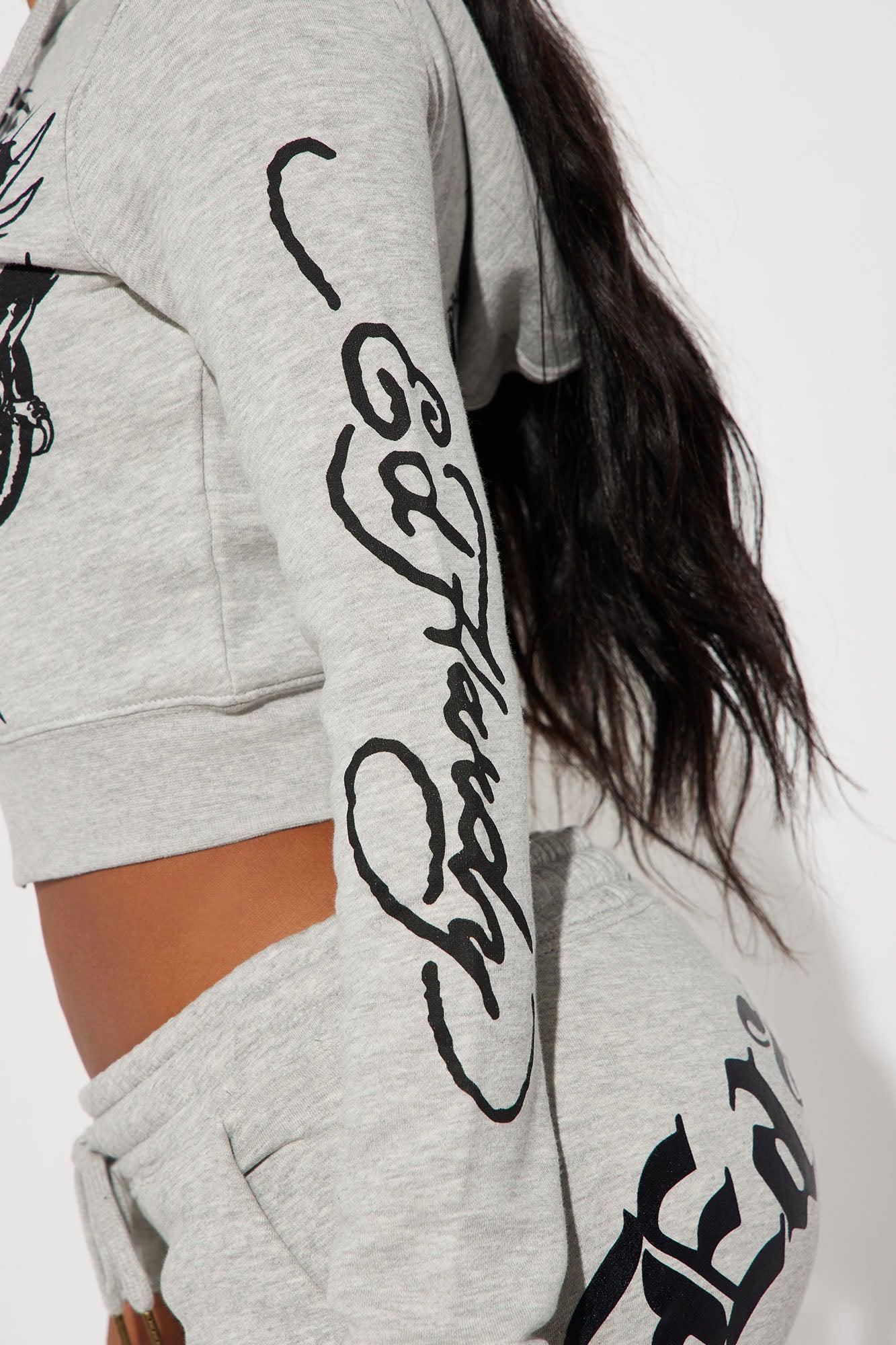 Heart Of Roses Ed Hardy Zip Front Hoodie - Heather Grey Product Image