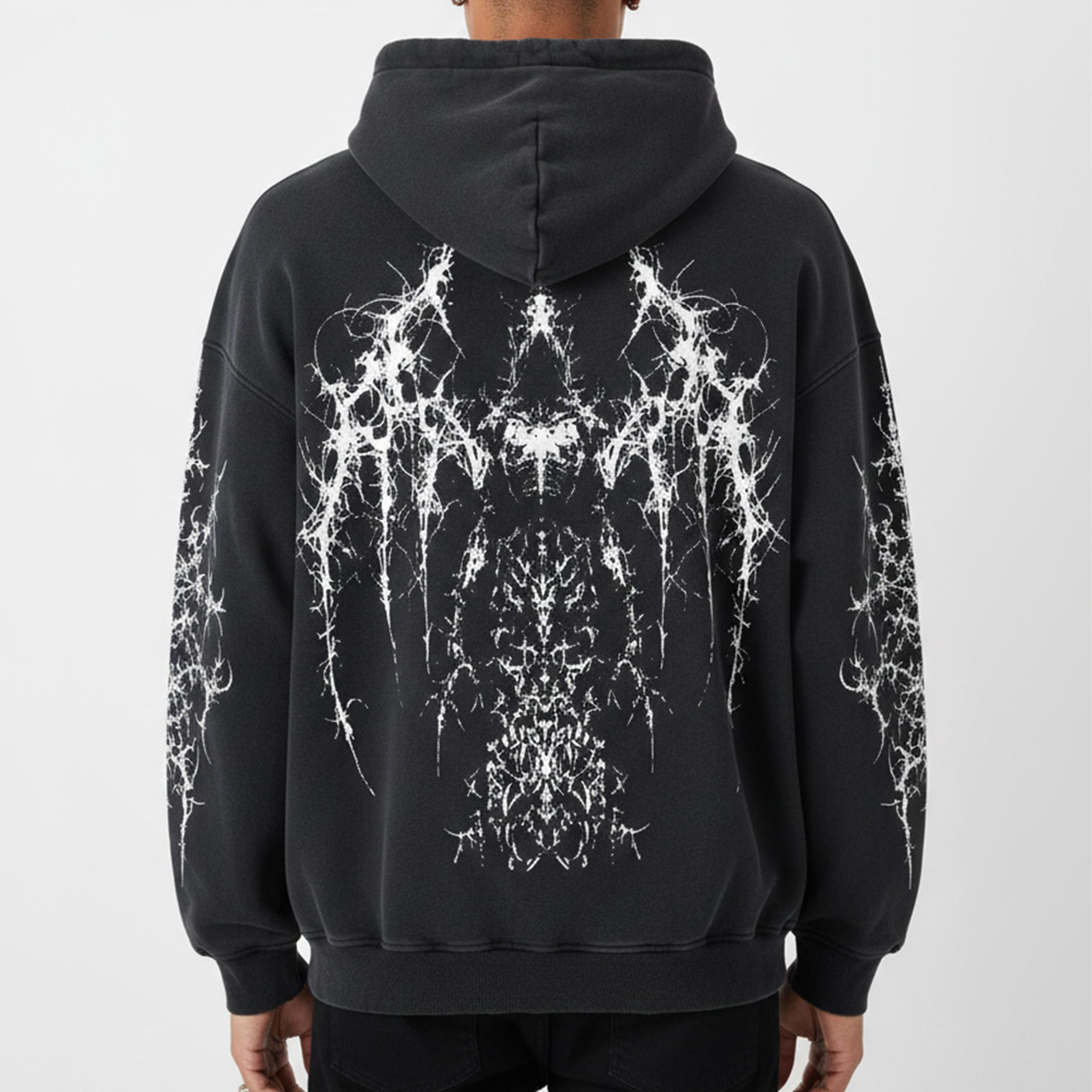 Vintage Pattern Print Acid Washed Oversized Hoodie Product Image