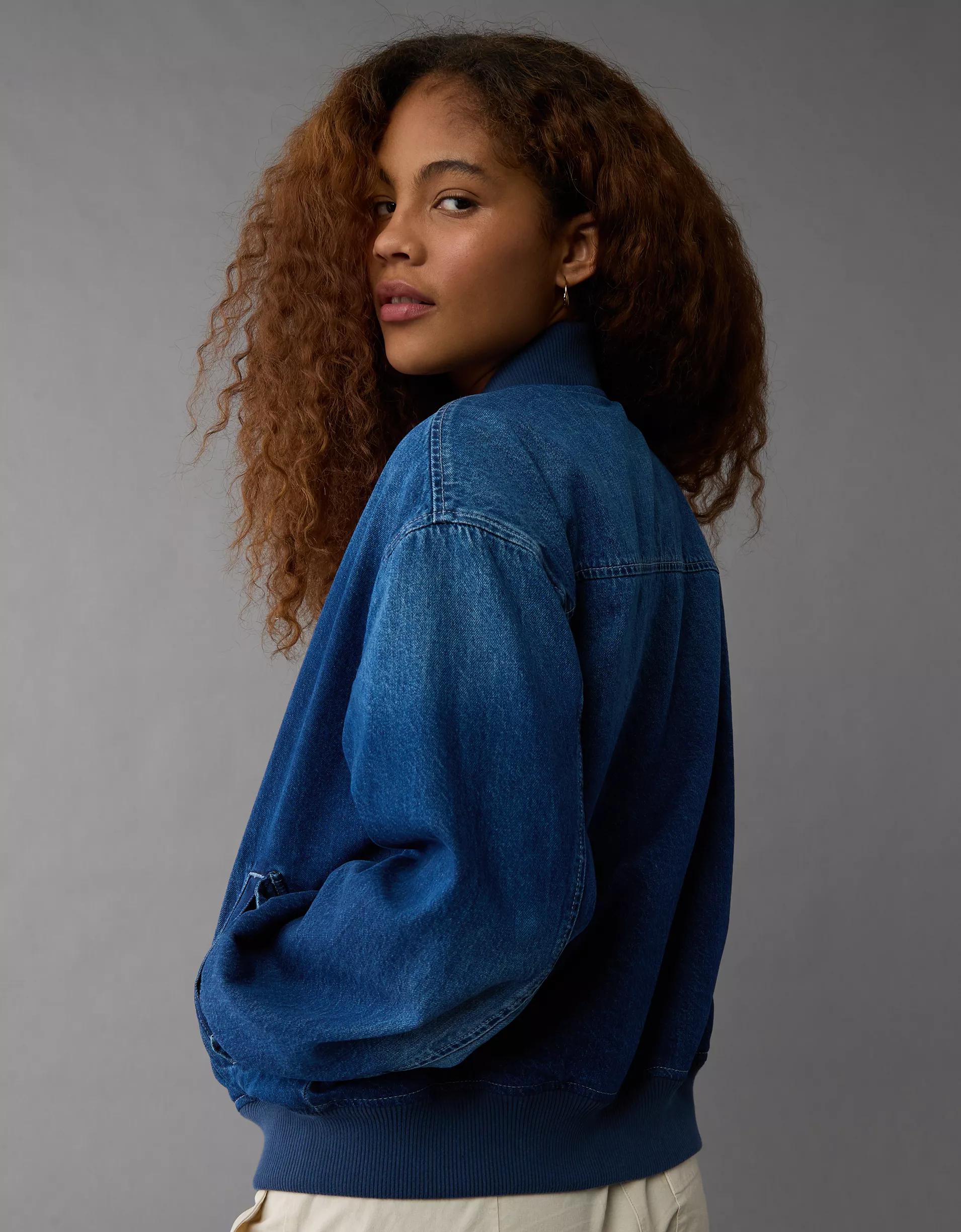 AE Oversized Denim Bomber Jacket Product Image