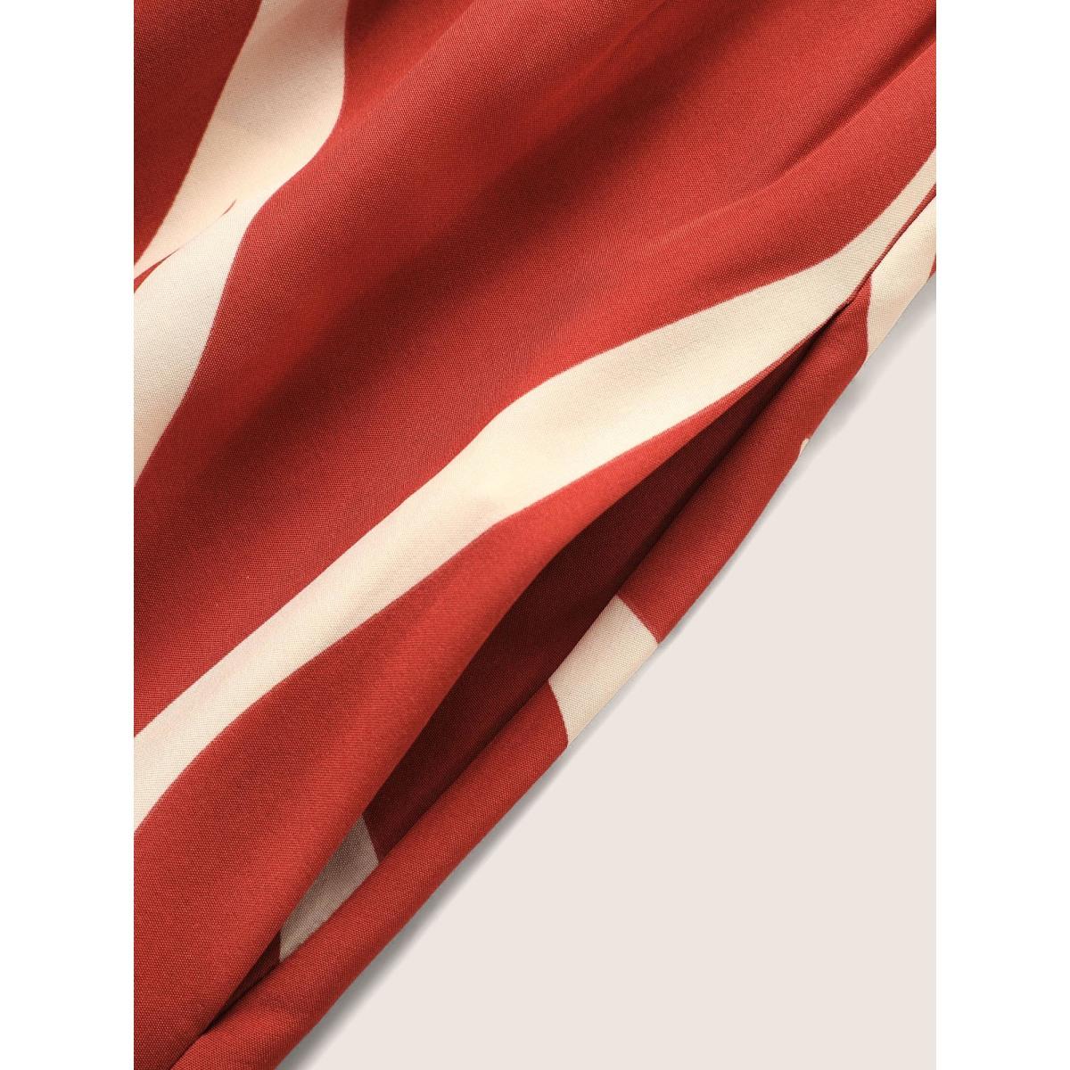 Plus Size Geometric Surplice Neck Tie Knot Midi Dress Rust Women Office Belted Flat collar with V-notch Short sleeve Curvy BloomChic 14-16/1X Product Image