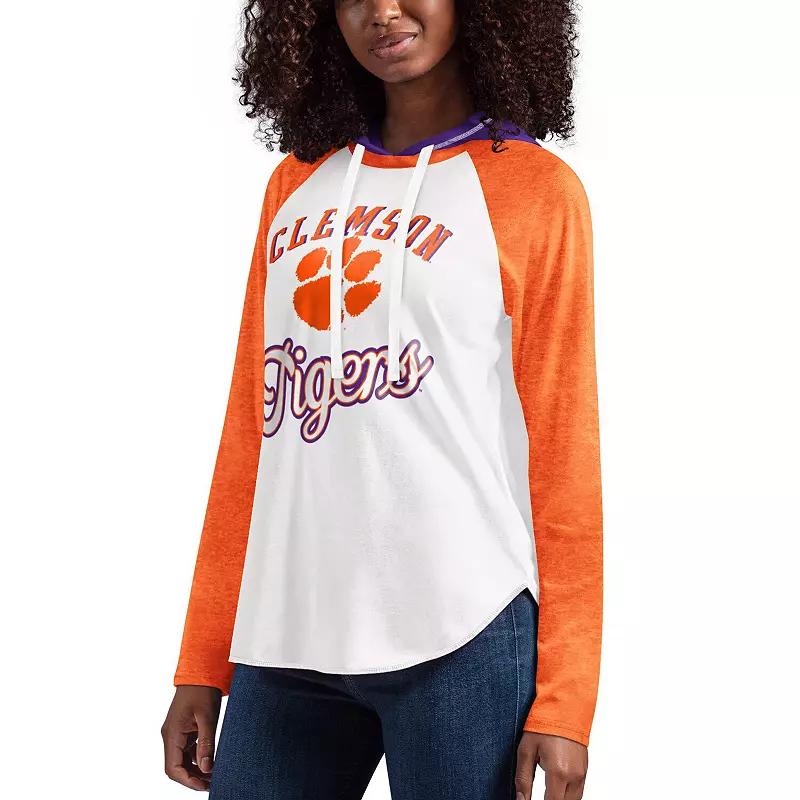 Women's G-III 4Her by Carl Banks White/Orange Clemson Tigers From the Sideline Raglan Long Sleeve Hoodie T-Shirt, Size: Medium Product Image