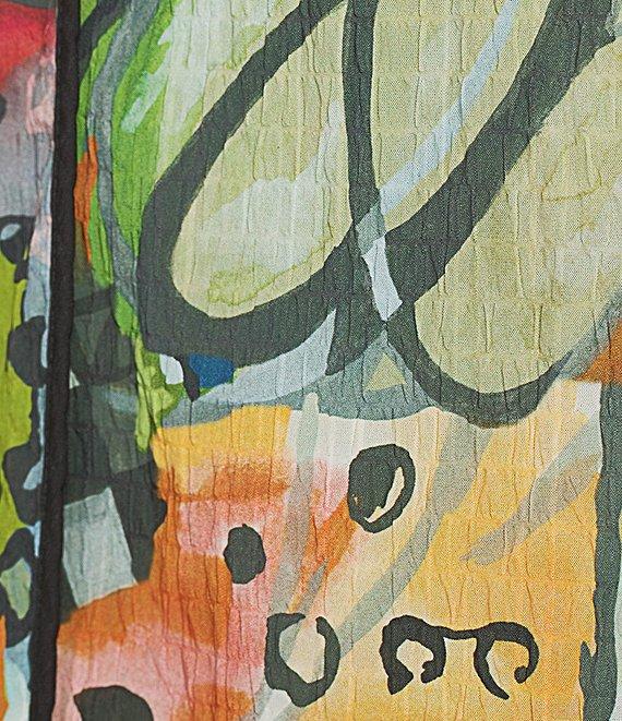 Ali Miles Plus Size Textured Woven Abstract Multi Print Wire Collar 3/4 Sleeve Button-Front Tunic Product Image