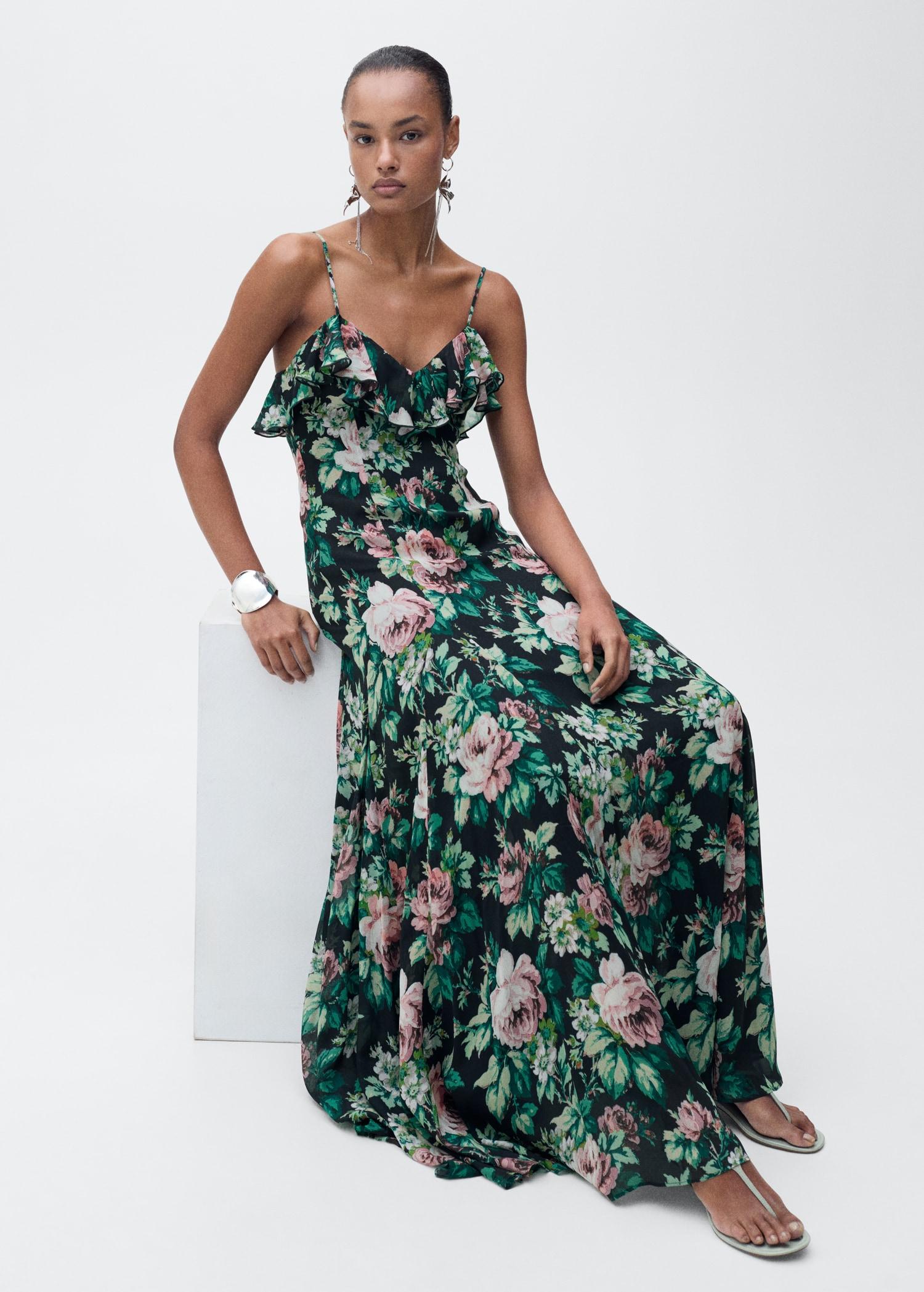 Ruffled floral print dress - Women | MANGO USA Product Image