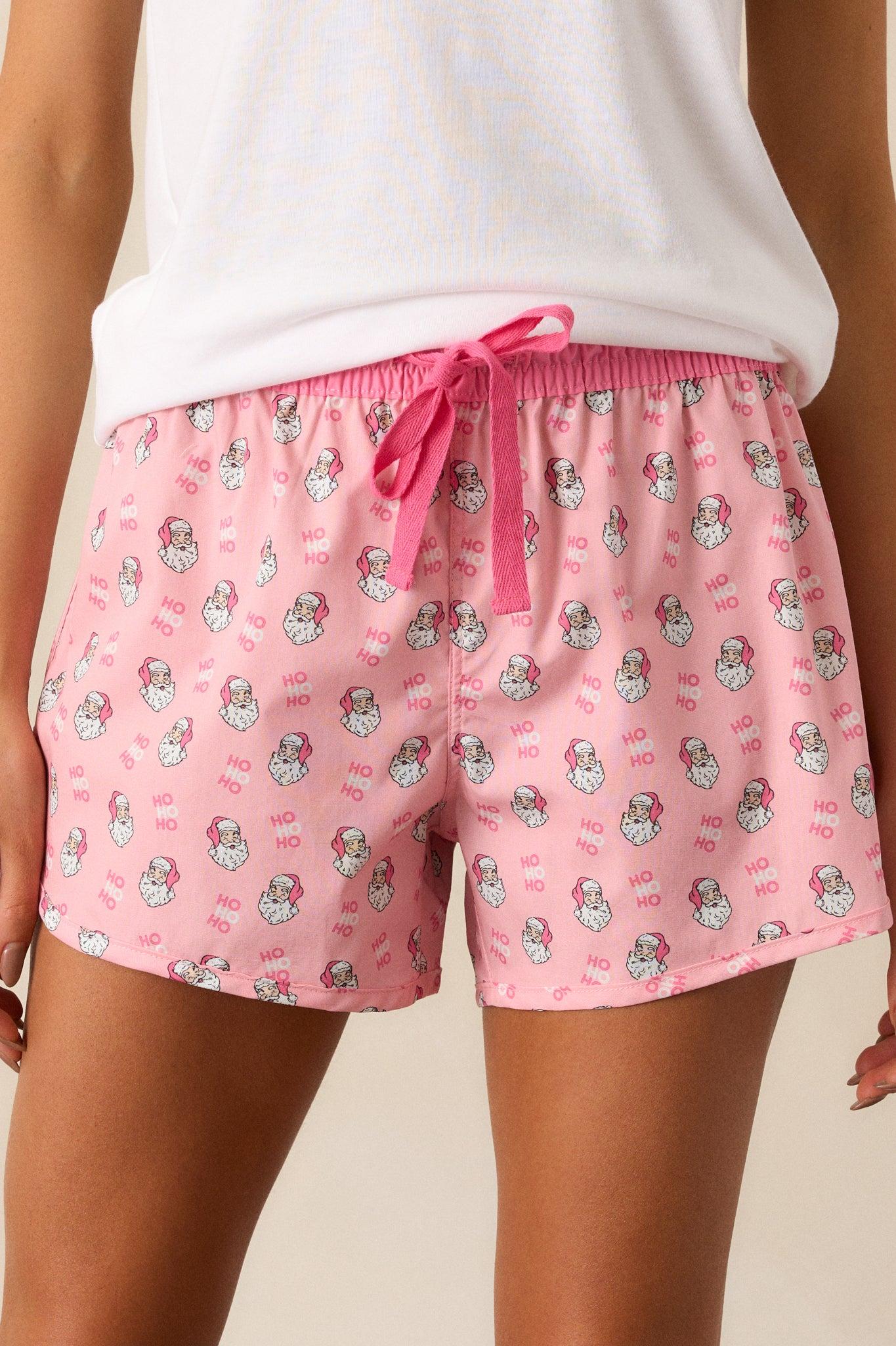 Glistening Dreams Cotton Pink Santa Pajama Shorts Product Image