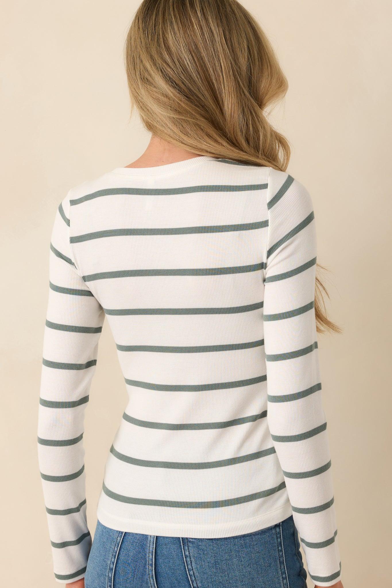 Always In Rotation Sage Green Stripe Long Sleeve Top L / Sage Product Image