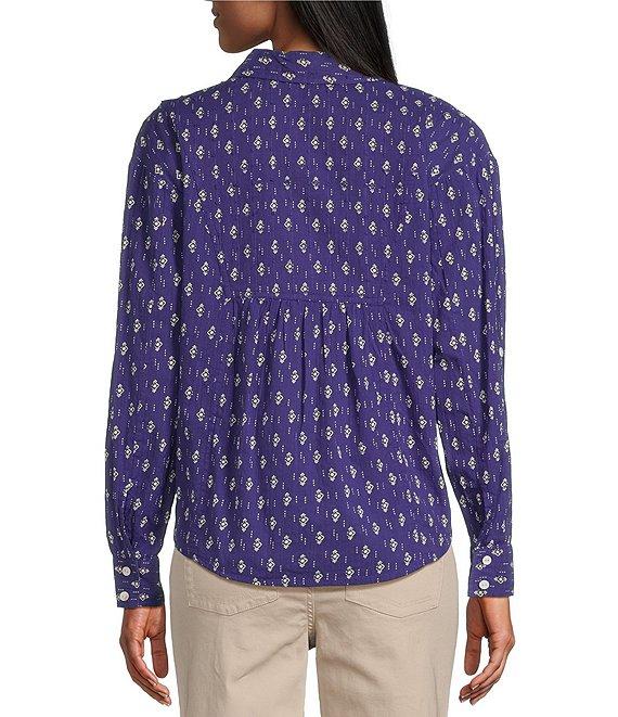 Westbound Orient Medallion Roll Tab 3/4 Sleeve Point Collar Henley Top Product Image