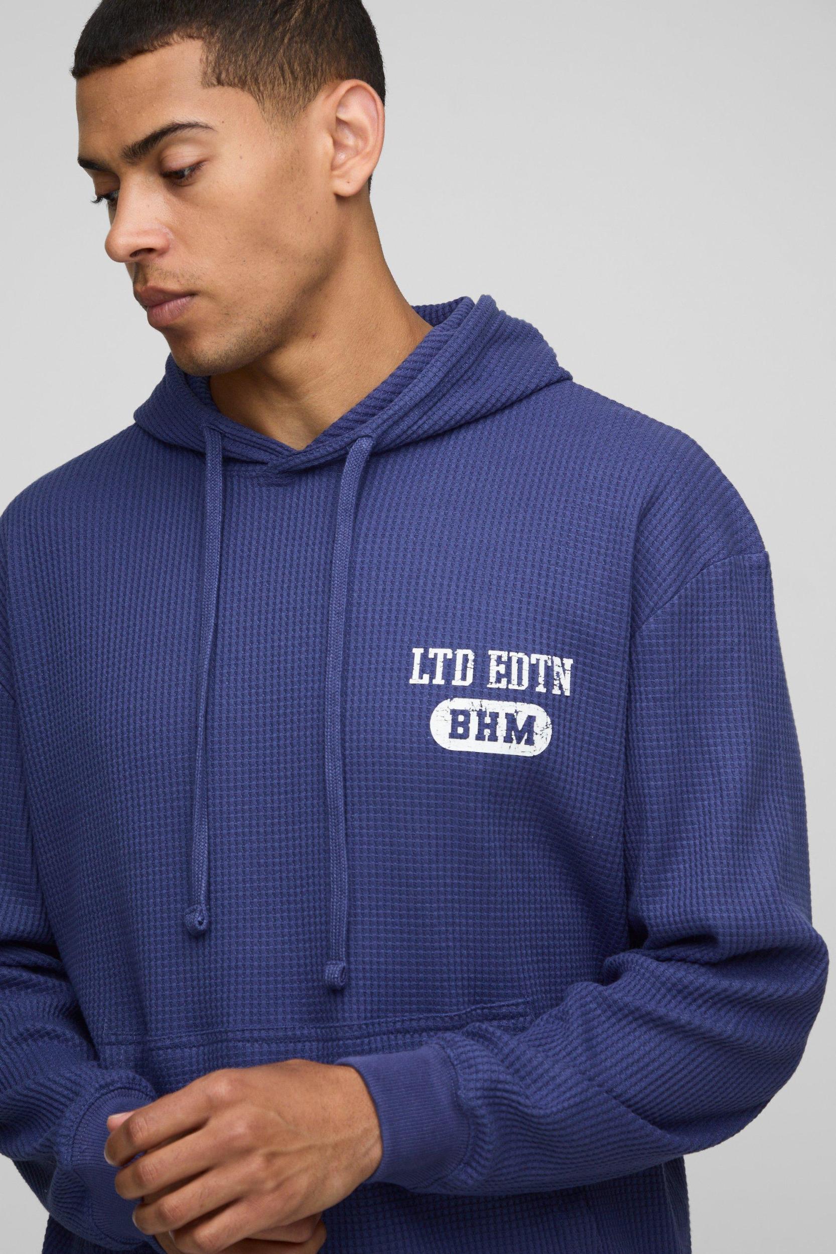 Oversized Waffle Print Hoodie | boohooMAN USA Product Image