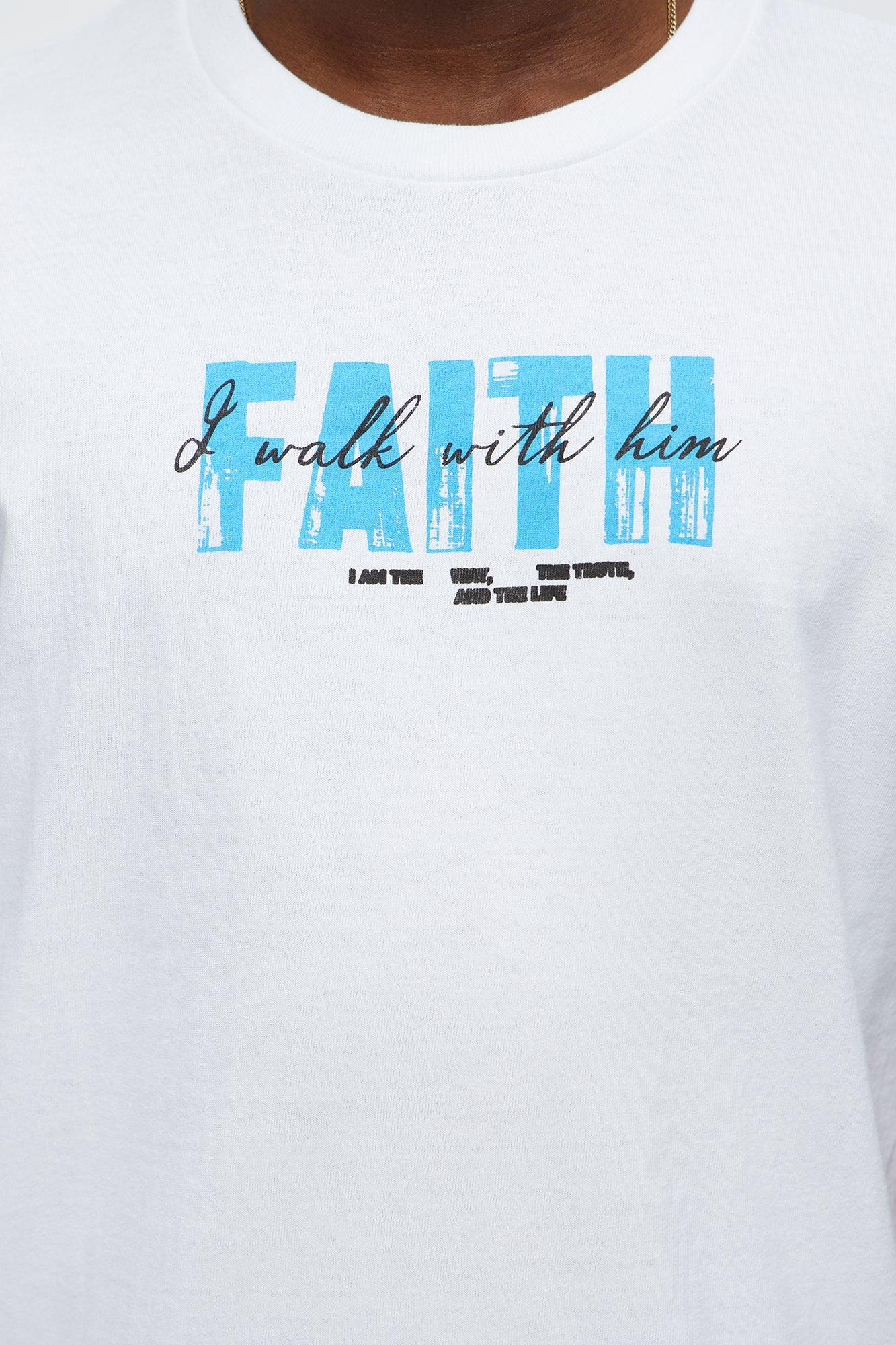 Faith I Walk With Him Oversized Short Sleeve Tee - White Male Product Image