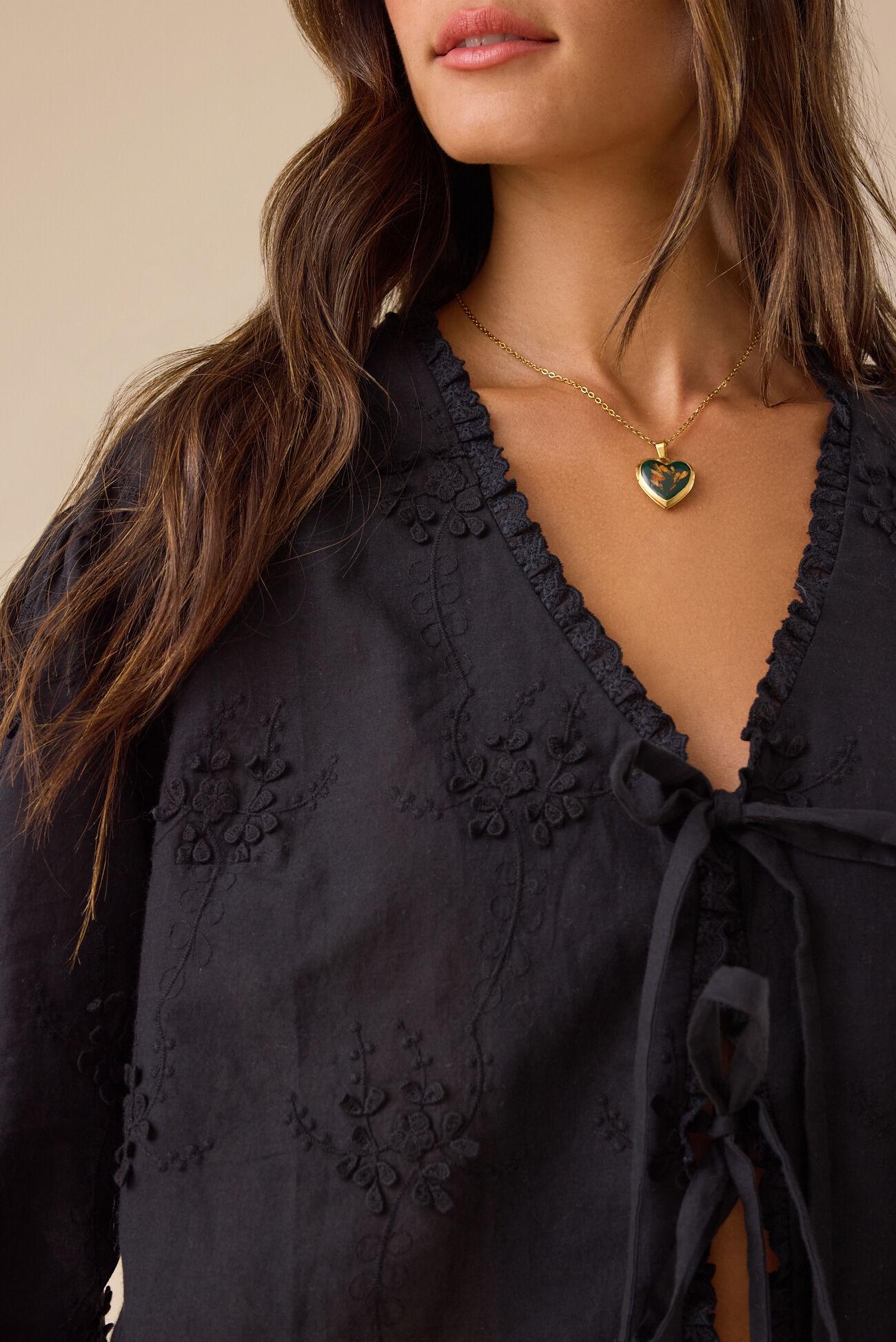 Zara Embroidered Tie Front Top Product Image