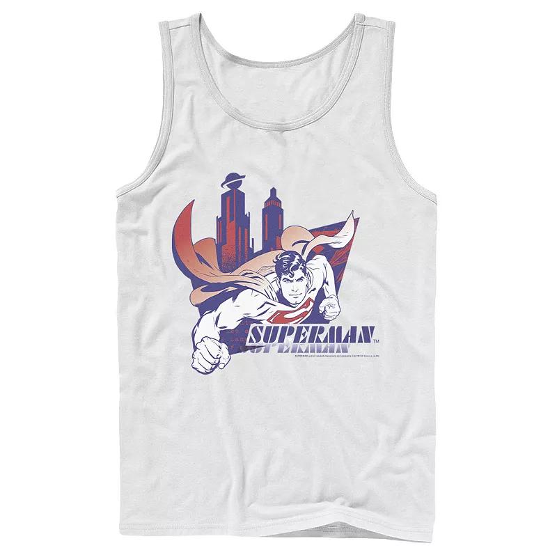 Mens DC Comics Superman Daily Planet Skyline Flying Poster Tank Top Athletic Grey Product Image