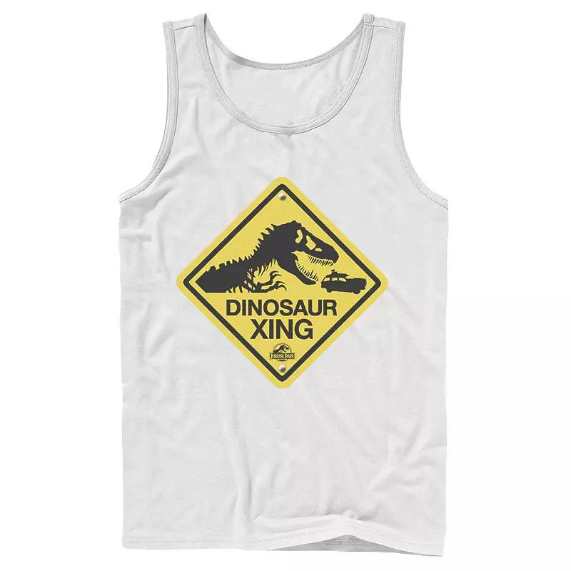 Men's Jurassic Park Dinosaur Crossing Yellow Sign Tank Top,  Product Image
