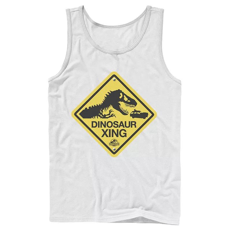 Men's Jurassic Park Dinosaur Crossing Yellow Sign Tank Top,  Product Image