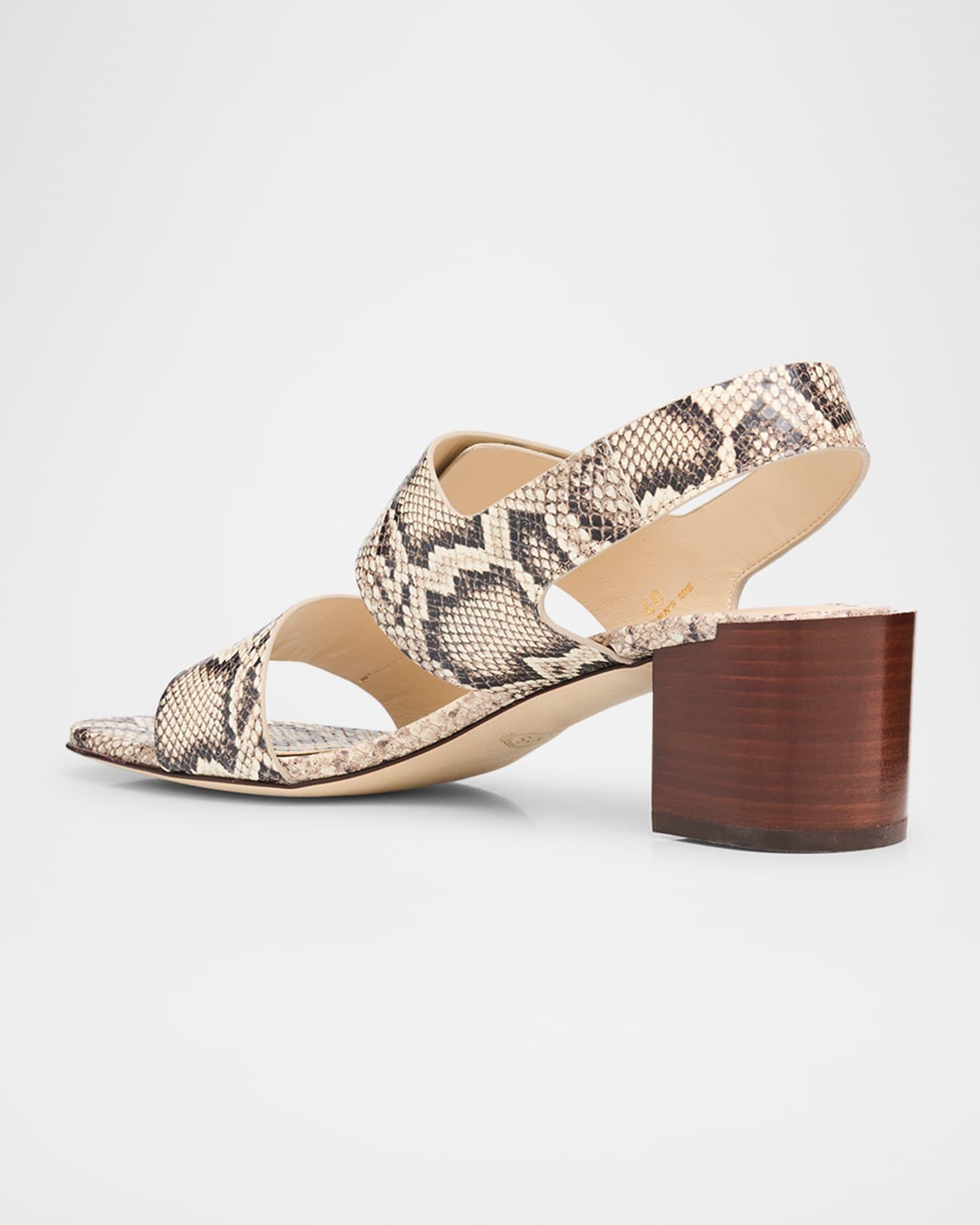 Snake-Printed Leather Block-Heel Sandals  Product Image