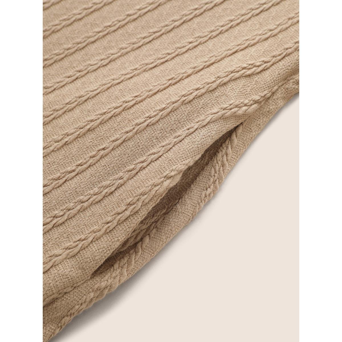 Plus Size Soldi Cable Knit Pocket Button Up T-shirt LightBrown Women Casual Non Plain V-neck Everyday T-shirts BloomChic 10/M Product Image