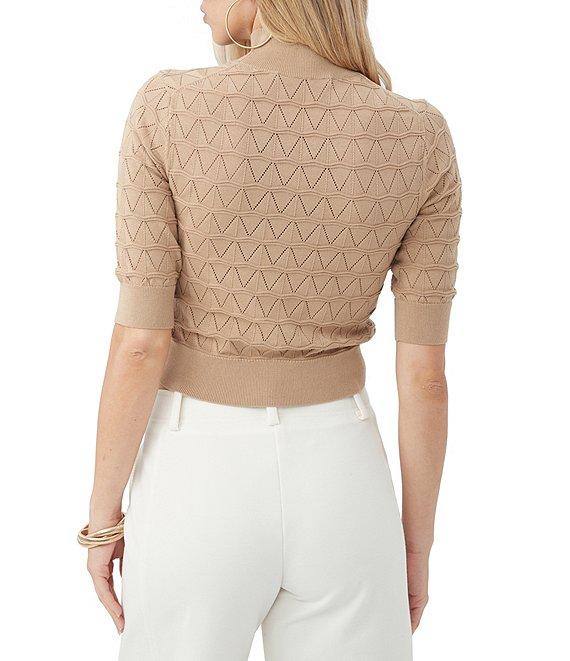 Trina Turk Mali Decorative Knit Mock Neck Elbow Sleeve Sweater Product Image