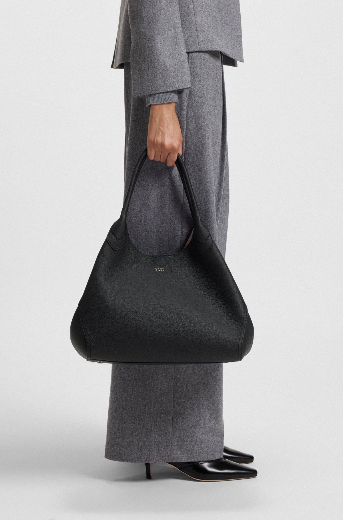 BOSS - Tote bag in grained leather with logo lettering - Black Product Image