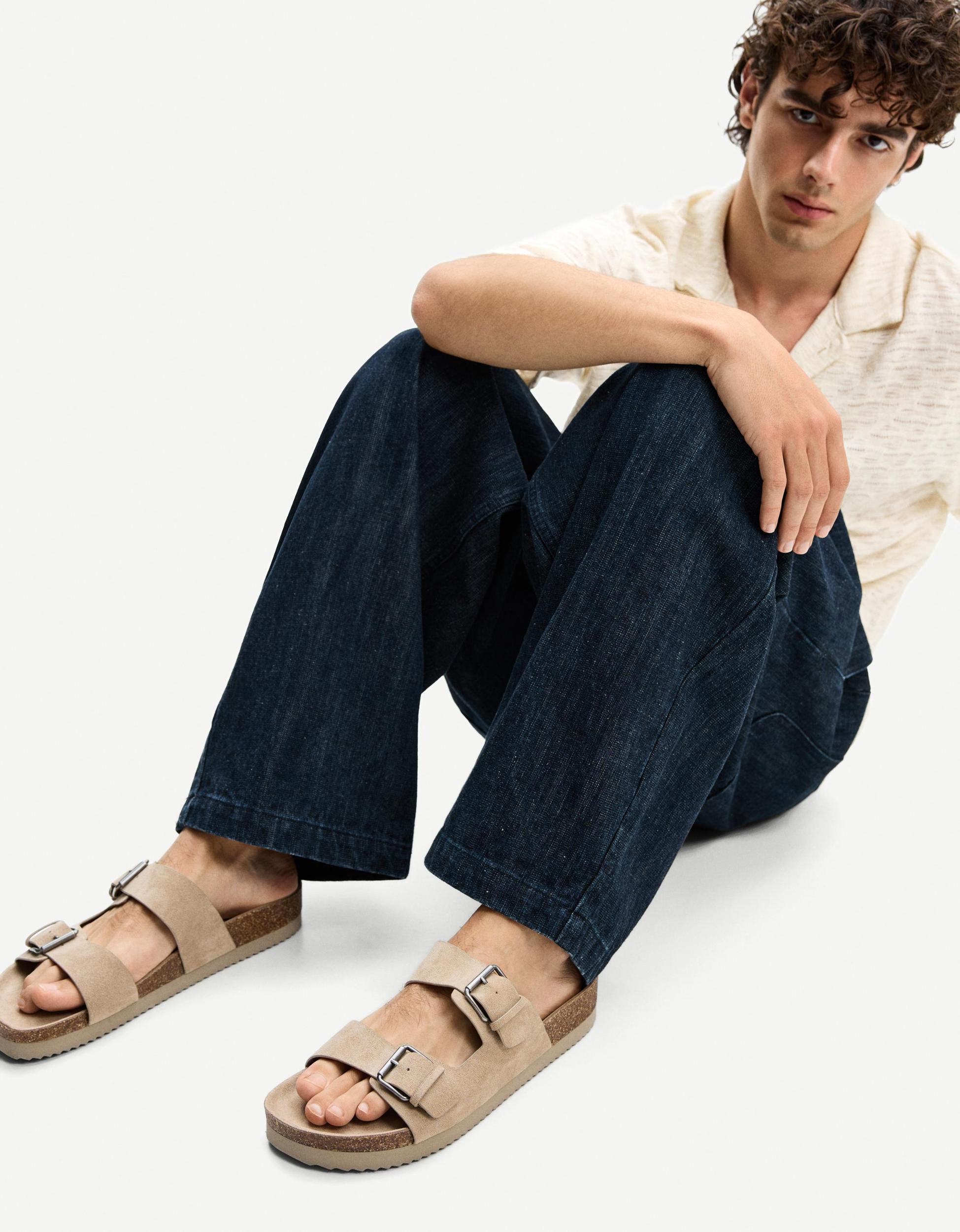 buckled flat slider sandals Product Image