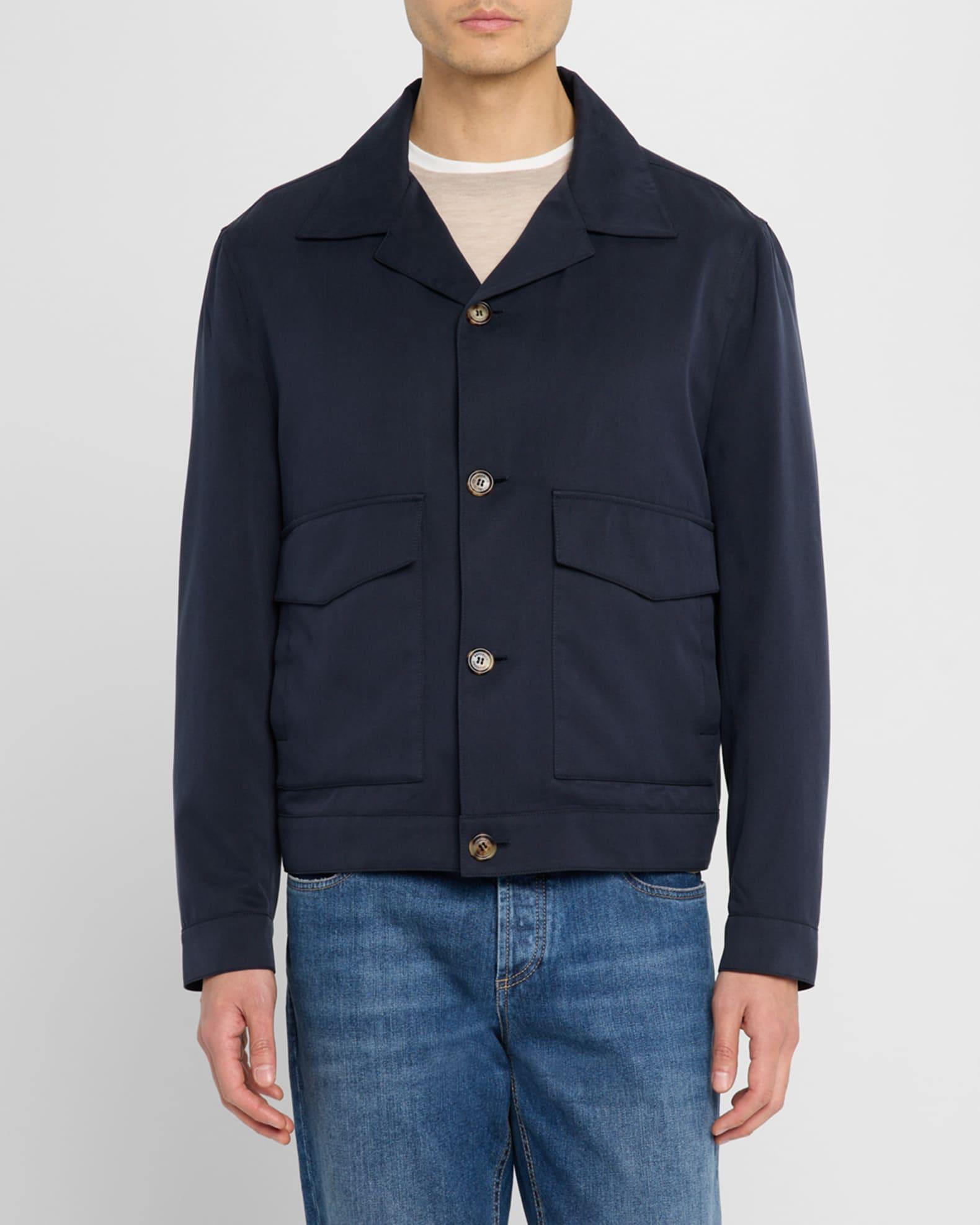 Men's Silk Button-Front Bomber Jacket Product Image