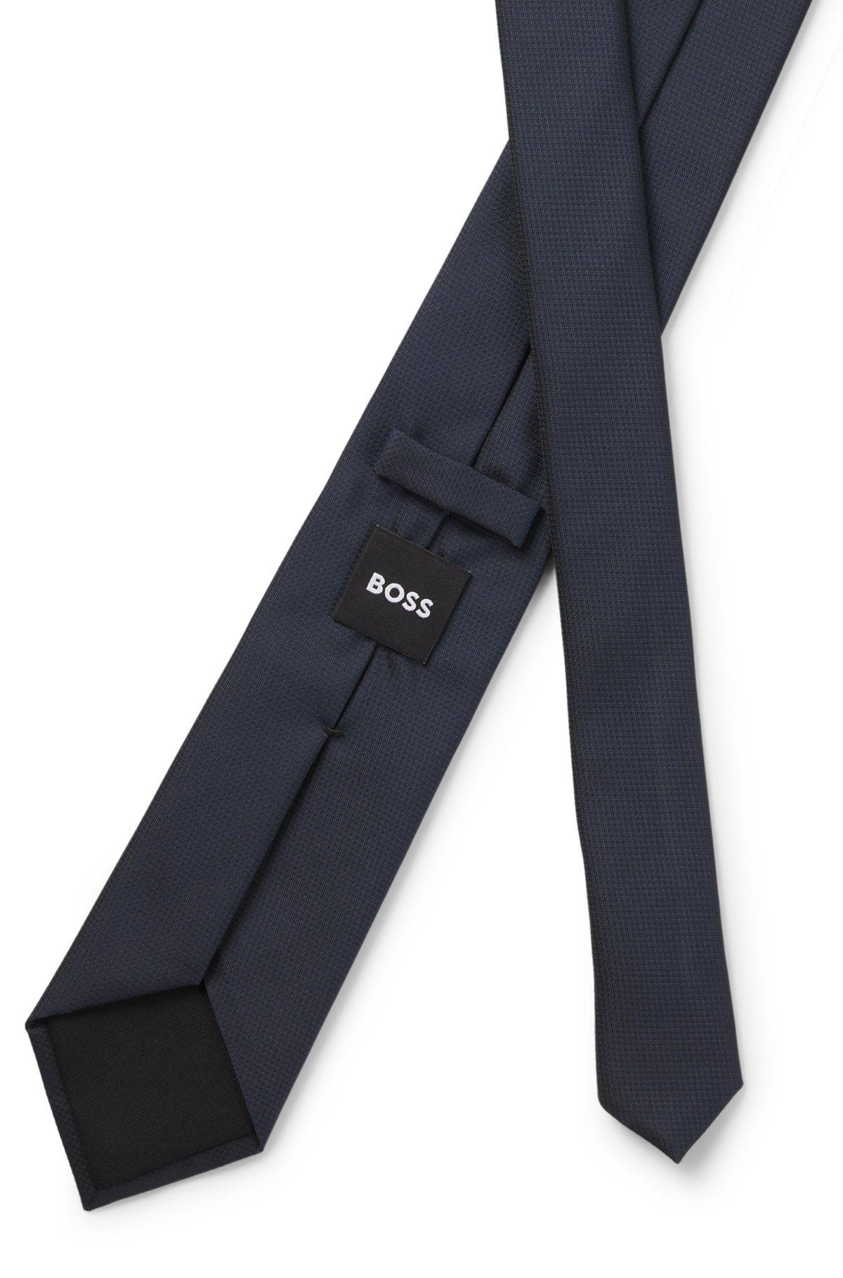 BOSS - Micro-pattern jacquard tie with silk - Dark Blue Product Image