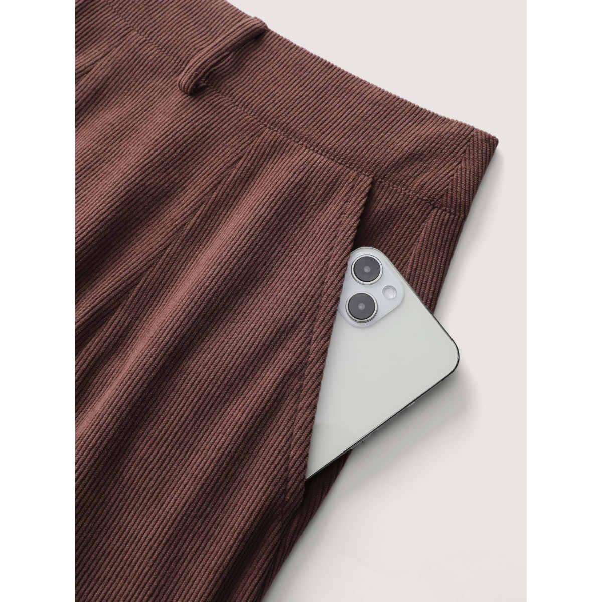 Plus Size Pleated Waist-Defining Midi Skirt Women DarkBrown Retro Bodycon Low stretch Slanted pocket Elegant Skirts BloomChic 14-16/1X Product Image