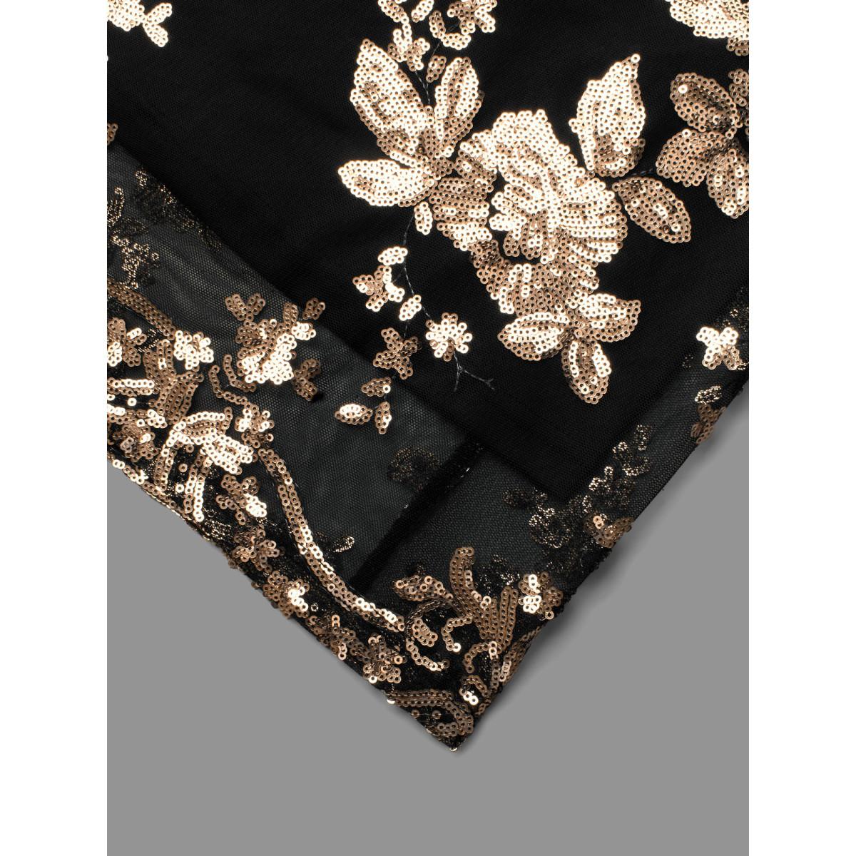 Plus Size Sequin Overlap Collar Sheer Sleeve Lined Dress Black Women Cocktail Texture Party Curvy Bloomchic 18-20/2X Product Image