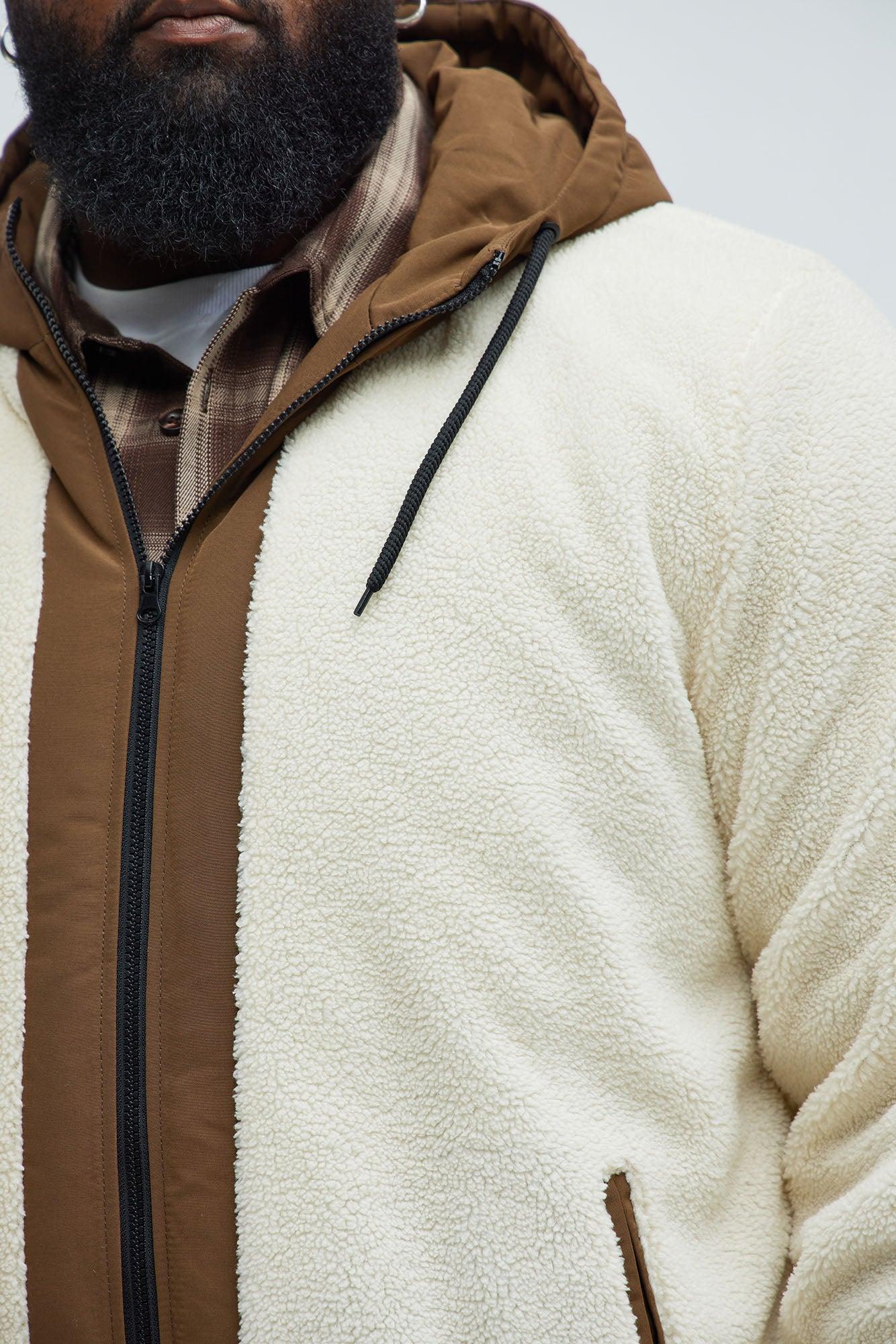 Theodore Midweight Teddybear Sherpa Jacket - Beige/Brown Product Image