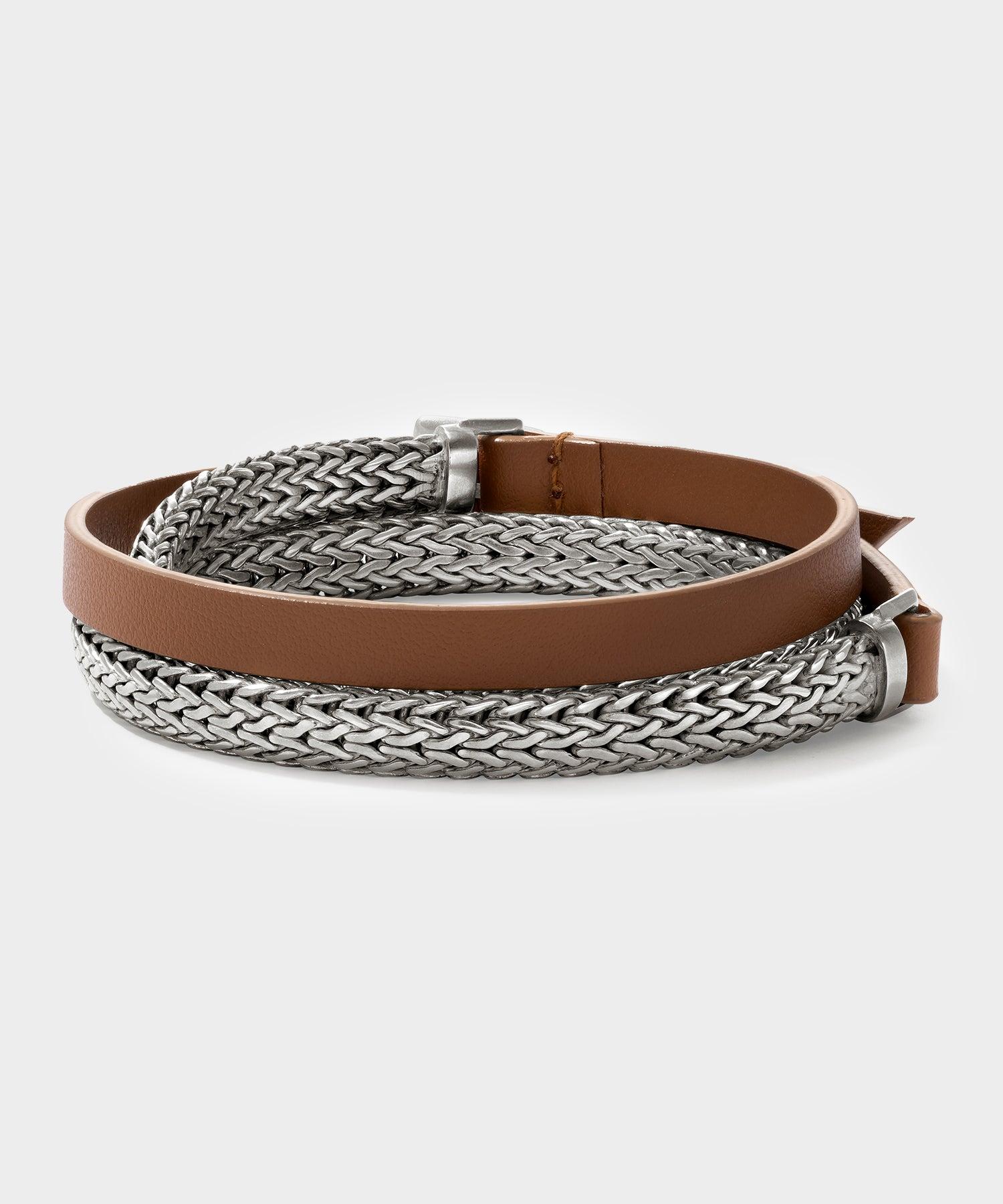 Todd Snyder x John Hardy Flat Silver Chain and Leather Bracelet Product Image