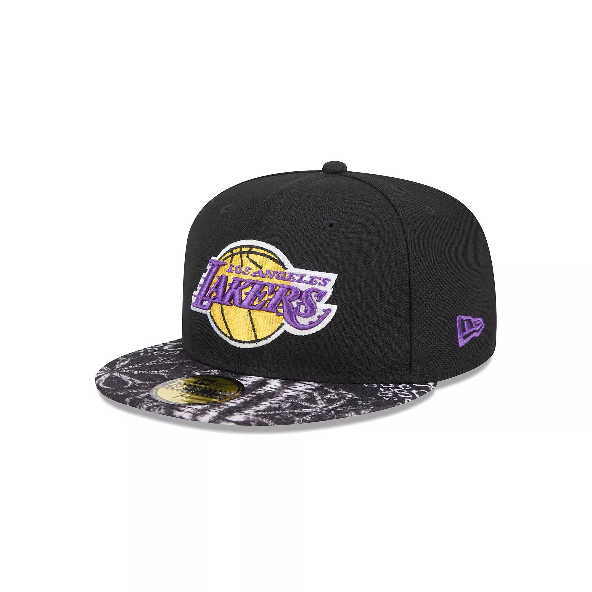 Men's New Era Black Los Angeles Lakers Coral Reef Visor 59FIFTY Fitted Hat, Size: 7 1/4 Product Image
