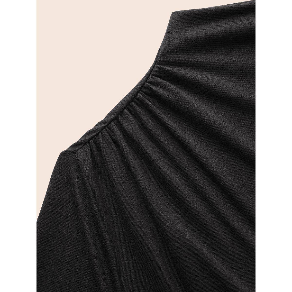 Plus Size Supersoft Essentials Mock Neck Ruched T-shirt Black Women Casual Gathered Mock Neck Skinny Everyday T-shirts BloomChic 22-24/3X Product Image