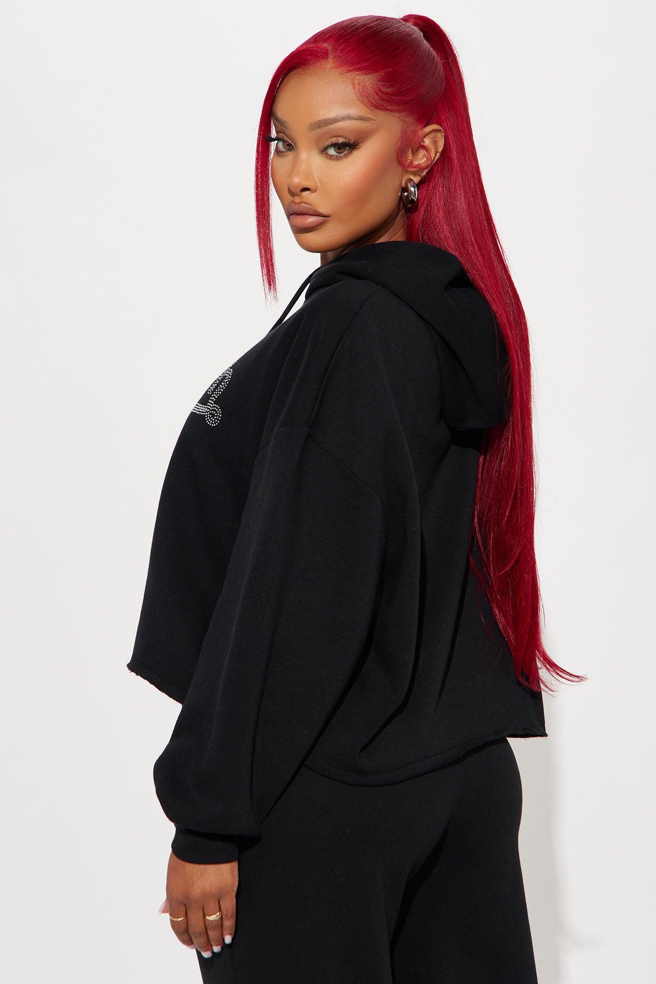 Von Dutch Rhinestone Cropped Hoodie - Black Product Image