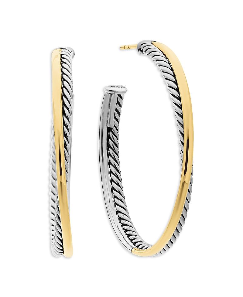 Womens Crossover Hoop Earrings in Sterling Silver with 18K Yellow Gold, 44mm Product Image